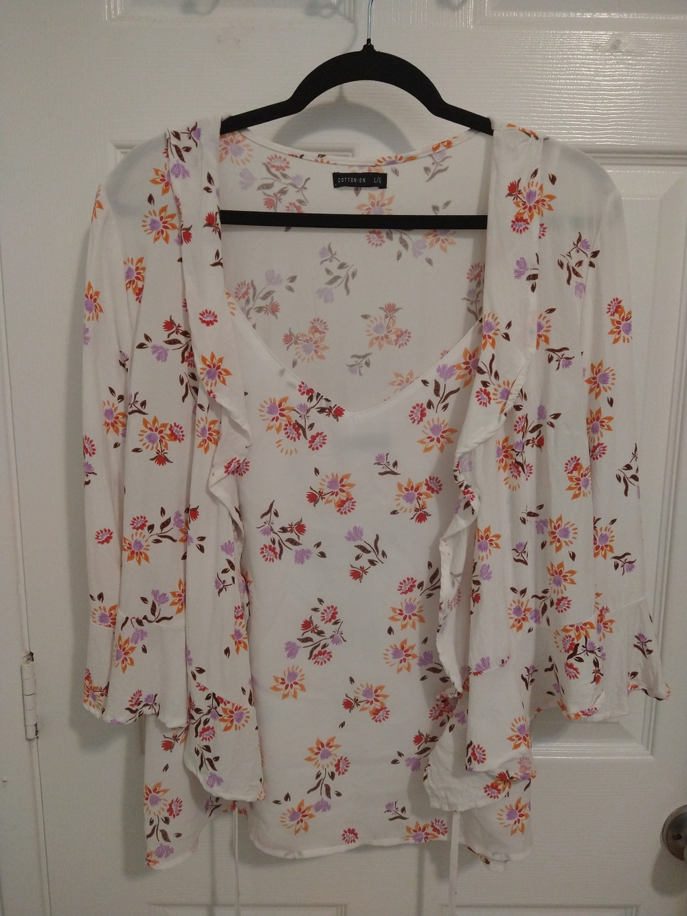 Cotton On White Floral Ruffle Tank and Cardigan Set